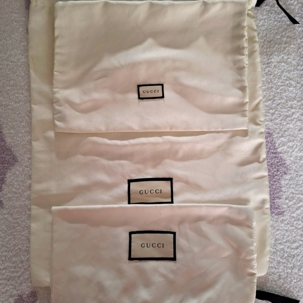 Gucci Cream Dust Bags Set Luxury Silk Satin Bag Logo Elegance